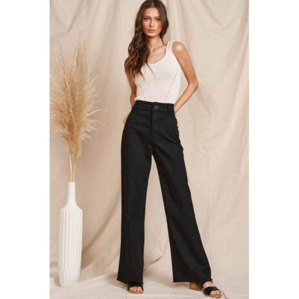 No Rest for Briget Miss Love Wide Leg Pants L Black Zip Button NWT Discontinued